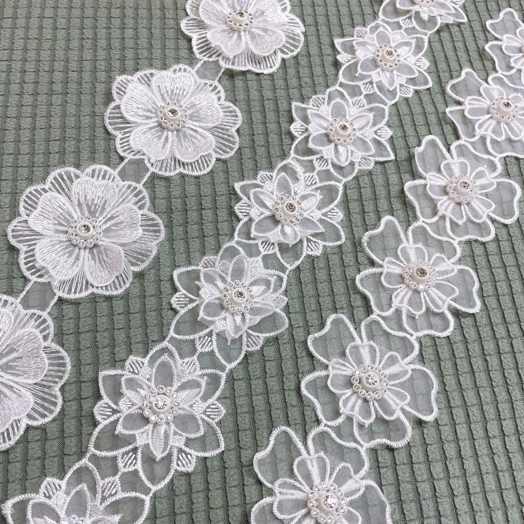 JFL093 Heavy Double Three-dimensional Organza Nail Beaded Flower Lace Garment Accessories Wedding Dress Decoration Handmade Tape