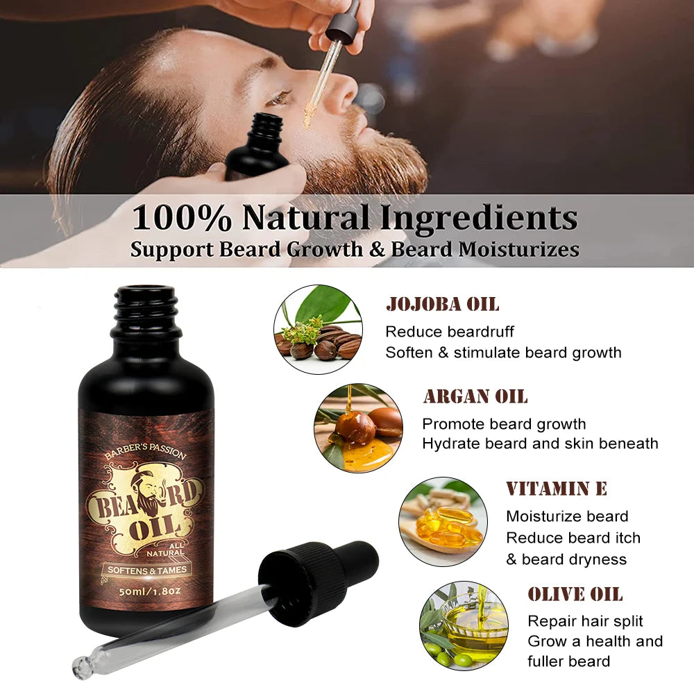 Customize Gifts Box Soften Moisturize Thicker Mens Beard Grooming Set Beard Growth Kit Beard Oil