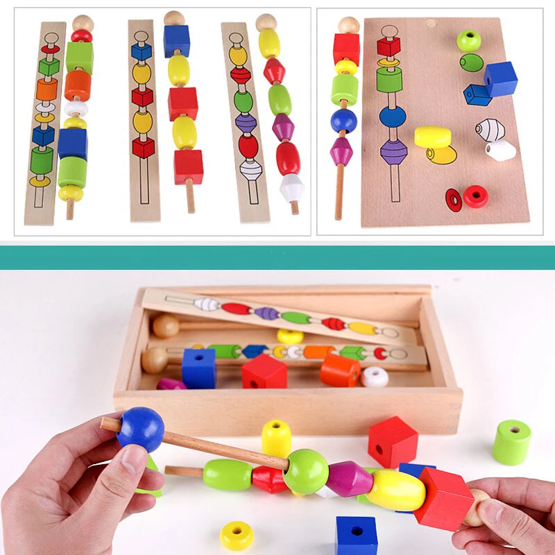 2025 New Hottest Preschool Kids Wooden Beaded Game For Threading