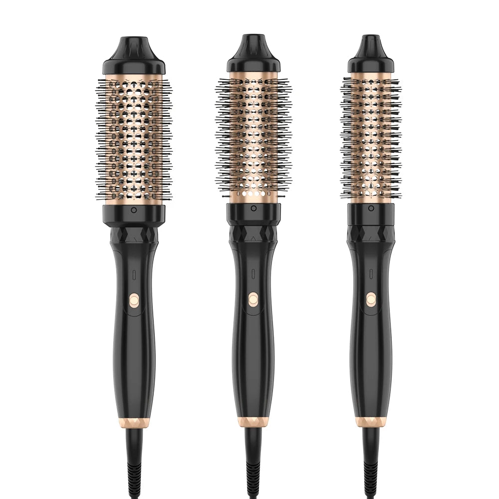 Volumizing Brush Heated Hair Curling Ceramic Tourmaline Ionic Curling Iron PTC Heating Dual Voltage Thermal Heated Brush