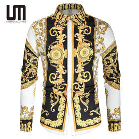 OEM Wholesale Luxury Vintage Men Casual Turn Down Collar Buttoned 3D Print Long Sleeve Tops Shirts