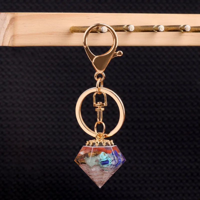 Wholesale Natural Crystal Stone Chips Resin Diamond Keychain Pendant Small Gift Bag Hanging Ornament for Loved Ones