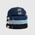 2021 New Style Washed Skull Cap Adult Mens Denim Distresses Metal Buckle Baseball Cap Without Visor