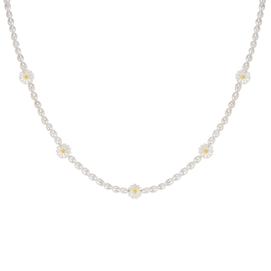 925 Sterling Silver Jewelry Wholesaler 14k Gold Vermeil Yellow Daisy Freshwater Pearl Necklace