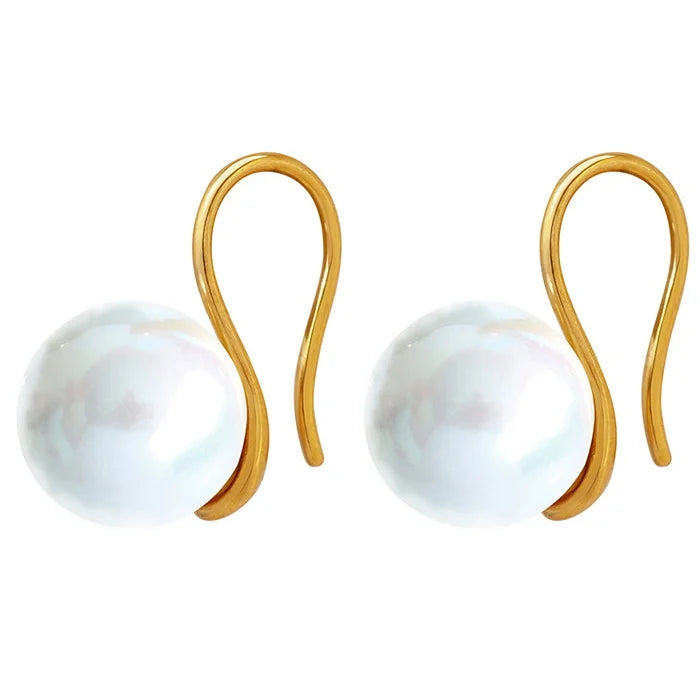 Simple Stainless Steel 18K Gold Hook 1CM Imitation Pearl Earrings Titanium Steel PVD Personalized Geometric Glass Beads Earring