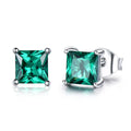 UMCHO Solid Real 925 Sterling Silver Jewelry Created Emerald Square Stud Earrings for Women Elegant Birthday Gifts Fine Jewelry