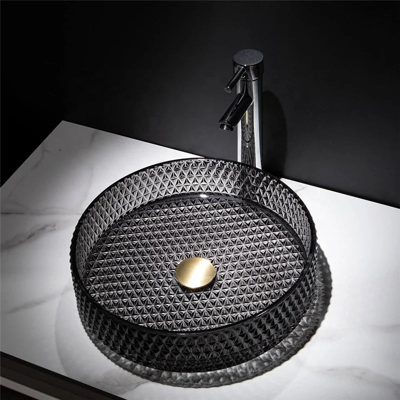 Elegant Diamond Design Modern Bathroom Sink Crystal Glass Wash Basin Labavo