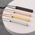 18k Gold Jewelry Wholesale Personalized Engraved 3D Vertical Bar Necklace Stainless Steel Custom Logo Necklace for Men Women