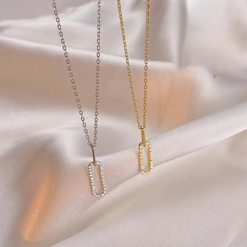 14K Gold Plated Jewelry Cubic Zirconia Paper Clip Charm Necklace Jewelry 925 Silver Necklace Fine Jewelry Necklaces