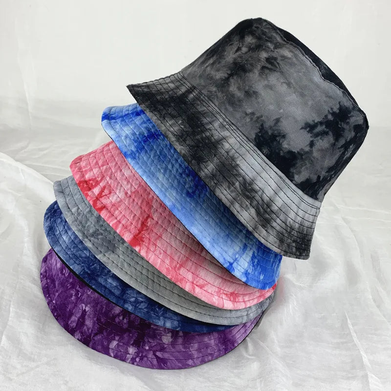 Hip Hop Vintage Unisex Adult Wide Brim Beach Sun Double Sided Fisherman Tie Dye Reversible Bucket Hat Cap