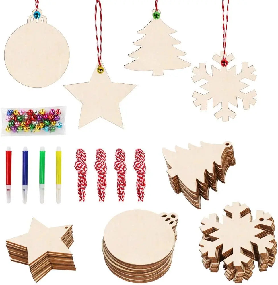 TaiLai Christmas Handmade Ornaments Craft Kits Unfinished DIY Wooden Holiday Hanging Decorations Home Accessories Unique Gift