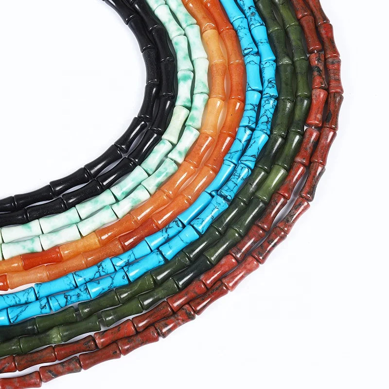 High-quality Cylindrical Tube Stone Craft Natural Olives Red Aventurine Lighter Imperial Jade Bead Bamboo Knot Shaped Loose Bead