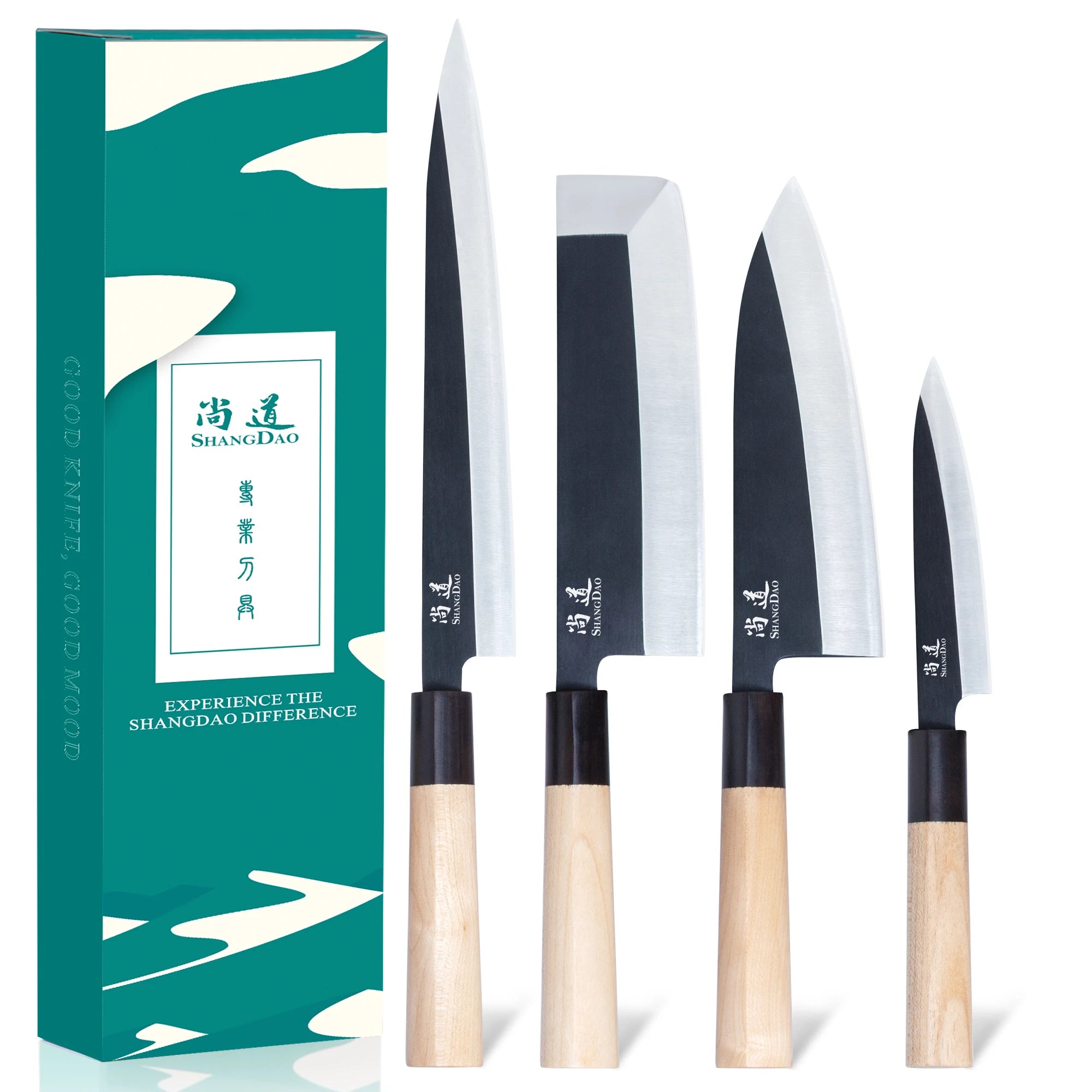SHANGDAO Professional 4PCS Japanese Style Kitchen Fish Salmon Sashimi Sushi Cooking Knife Set with Durable Wooden Handle