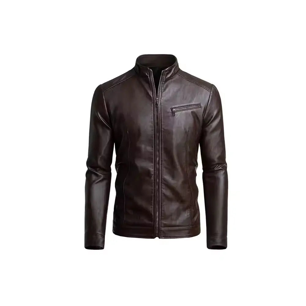 2024 New Fashion Comfortable Men's Leather Jacket Solid Color Canvas High Street Style for Winter
