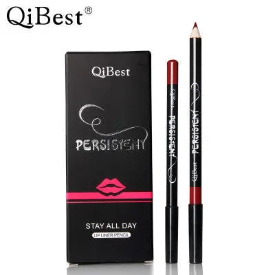 QIBEST 12 Colors/set Fashion Black Rod Waterproof 12 Color Lip Liner Lipstick Pen Lasting Waterproof and Does Not Fade