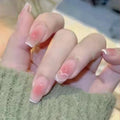 Temooi Wholesale 24pcs Abs Finger Nails Cute Short Ballerina Heart False Nails Press on With Nail Glue