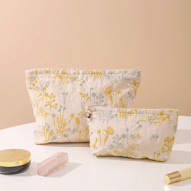 Customized Yellow Mini Canvas Cotton Cosmetic Bag Cute Zip Lock Design for Jewelry Makeup Skincare-Small Storage Solution