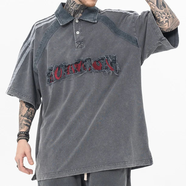 OEM Custom Screen Printing Heavy Weight Oversized t Shirt Vintage Washed Distressed Embroidery logo POLO t Shirt for Men