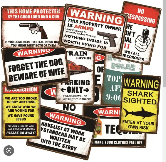 Custom Warning Slogan Metal Plaque Metal Plates Vintage Wholesale Tin Signs for Wall Decoration