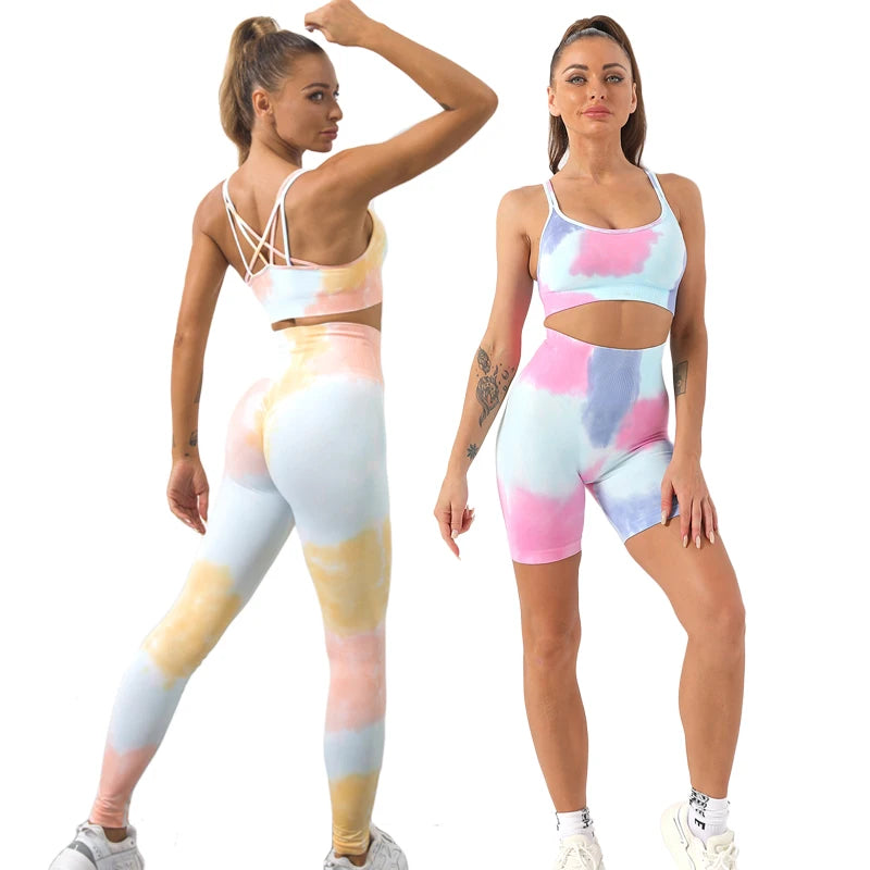 FLW 1 Piece High Waist Breathable Lightweight Yoga Wear Hip Lifting Women Sportswear Gym Tie-Dye Yoga Sets