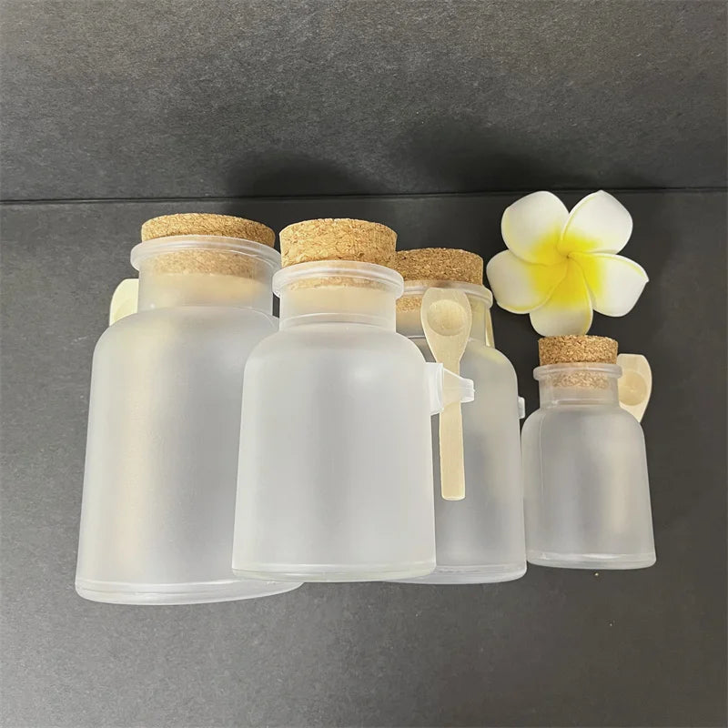 For Food Honey Plastic Salt Bath Bottle 100ml ABS Bottle with Cork Wooden Spoon Freeze-dried Powder Sleeping Mask Bottle