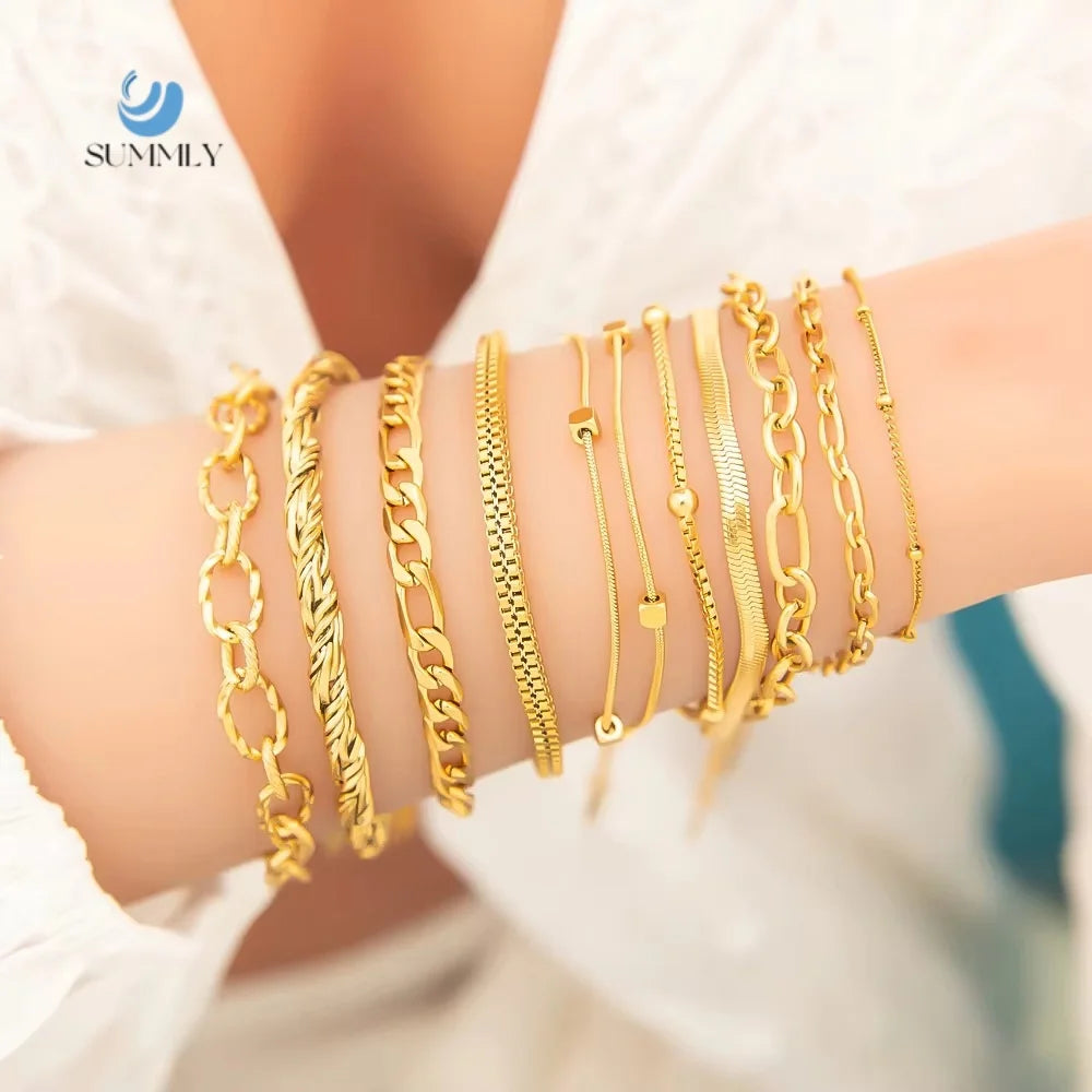 SUMMLY Vintage Minimalist 18K Gold Plated Stainless Steel Figaro Chain Bracelet Fashion Jewelry Manufacturer