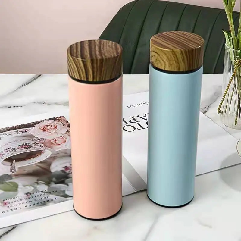 Wooden Pattern Lid Vacuum Bottle Thermos Flasks Insulated Water Bottle 500ml Wood Lid Thermos Cup With Infuser for Gift Use MegaBDM