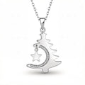 925 Sterling Silver Fine Pendant Necklace Moon Star Cubic Zirconia Chic Christmas Tree Design Women's Daily Wear Fashion Jewelry