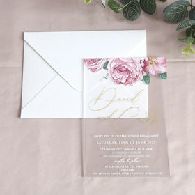 Personalised Pink Floral Clear Acrylic Invitations Romantic Wedding Invitation Cards Blank Paper Envelopes Paper Crafts Product
