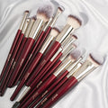 Wholesale Professional Burgundy Red Wood Makeup Brush Set Low MOQ 15pcs Luxury Vegan Foundation Cosmetic Brushes Private Label