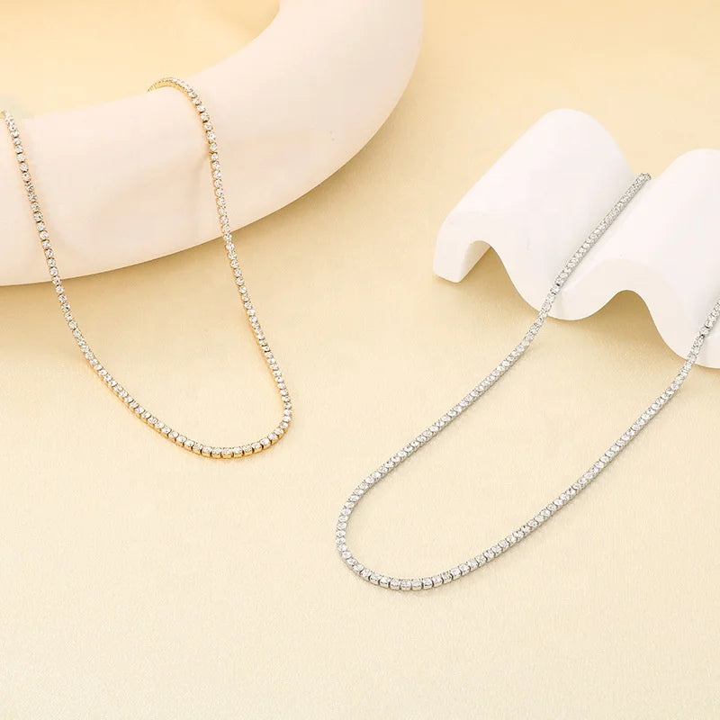 Wholesale Non Tarnish Waterproof Fine Fashion Jewelry Stainless Steel Necklace Diamond Zircon Chain Tennis Necklace for Women