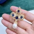 Luxury Retro Court Style AAA Grade 9-10mm Natural White Rice Shape Freshwater Pearl 18K Gold Plated Brooch for Women