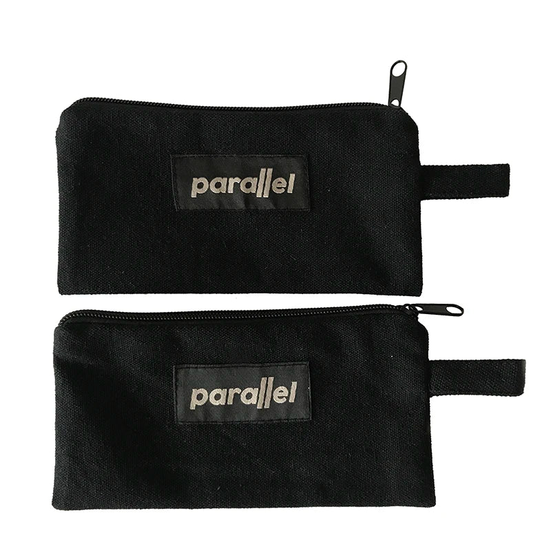 Accept Customized Label Black Canvas Stationery Zipper Bags with Handle for Office Supplies