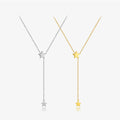 FUAMAY Fashion Gold Plated 925 Sterling Silver Lariat Necklace Small Plain Star Lariat Necklace