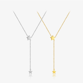 FUAMAY Fashion Gold Plated 925 Sterling Silver Lariat Necklace Small Plain Star Lariat Necklace