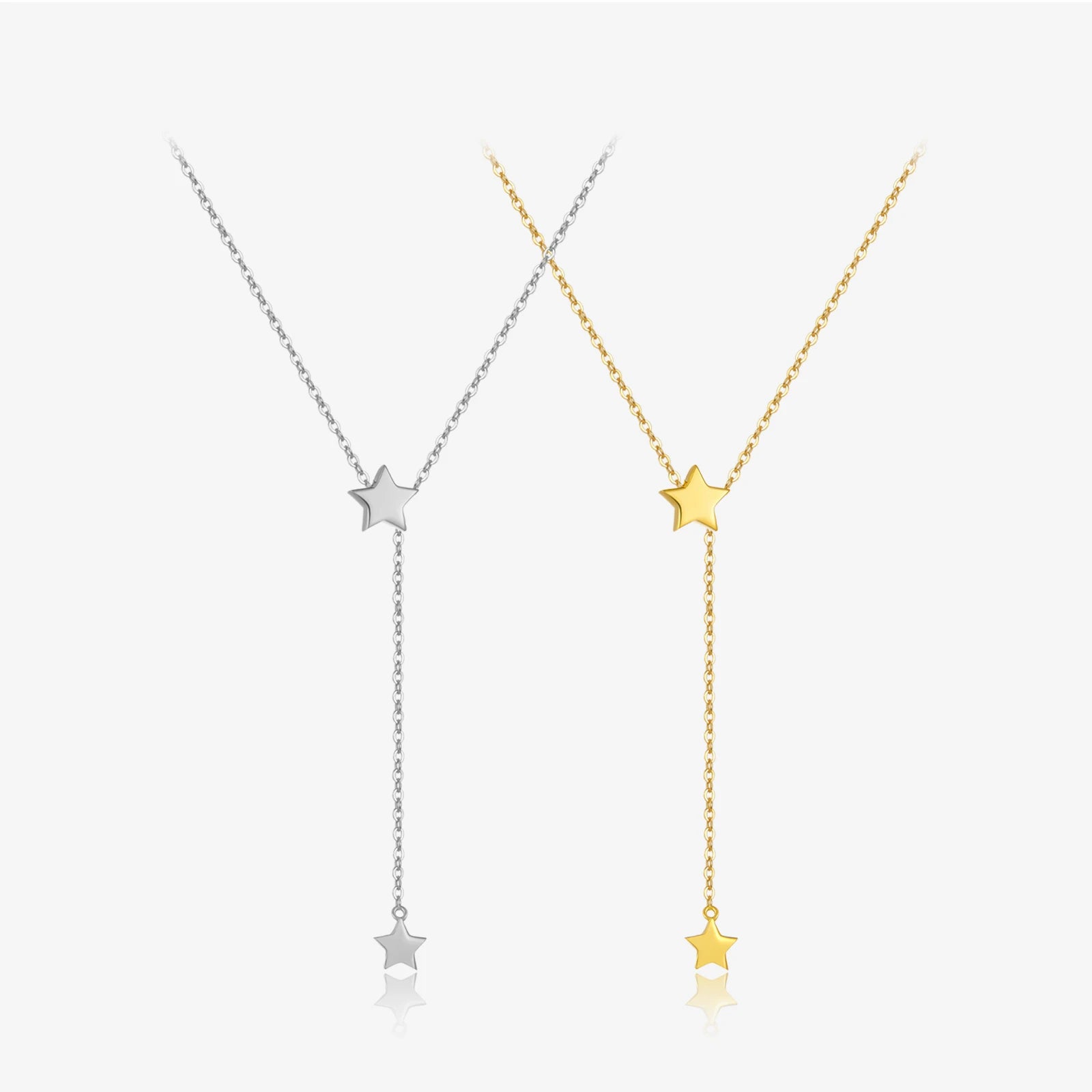 FUAMAY Fashion Gold Plated 925 Sterling Silver Lariat Necklace Small Plain Star Lariat Necklace