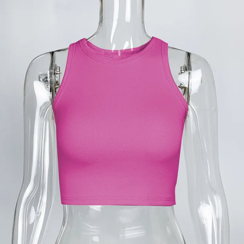 Wholesale Screen Print Plain Womens Slim Fitted Sleeveless T Shirt Cotton Spandex Ribbed Tank Top Workout Gym Crop Top Woman