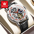 OLEVS 6670 Custom Logo  Luxury Mens Automatic Skeleton Tourbillon Mechanical Watch Men