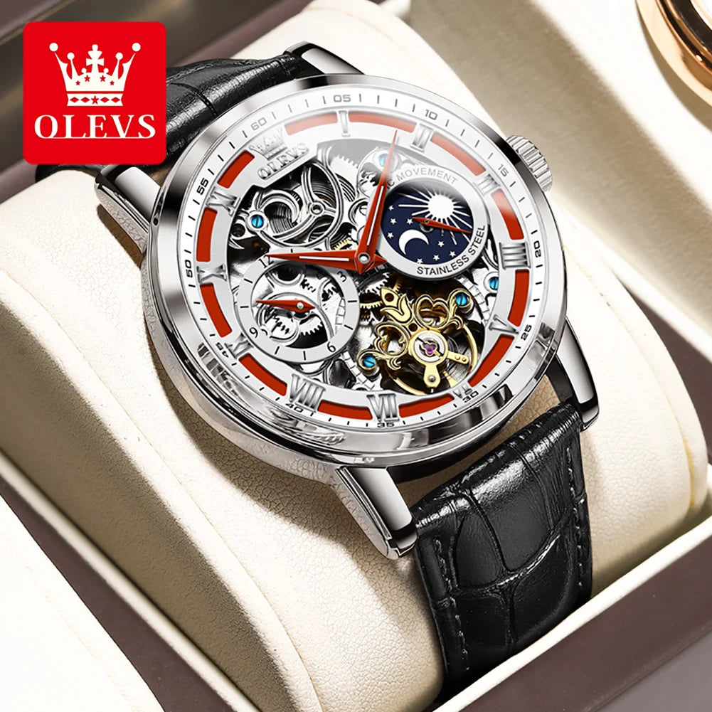 OLEVS 6670 Custom Logo  Luxury Mens Automatic Skeleton Tourbillon Mechanical Watch Men