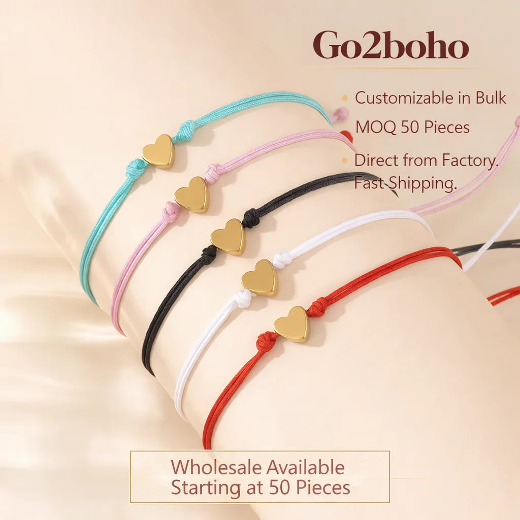 Go2boho Fashion Etsy Bileklik Custom Handmade Jewelry Hematite Golden Heart Charm Multicolor Adjustable Women Bracelet Party