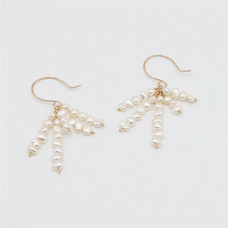 GE075 Natural Pearl Earrings Handmade 14K Gold Filled Jewelry Vintage Jewelry Minimalist Long Tassel Earrings