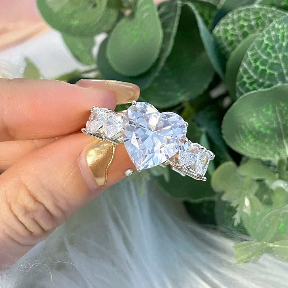 FOXI 925 Sterling Silver Luxury Women Wedding Jewelry  Heart Silver Rings With Dazzling CZ Stone Bridal Marriage Rings