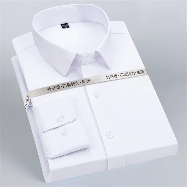 New Solid Color Elastic Non-ironing Professional Wear Anti-wrinkle Men's Workwear Bamboo Fiber Shirt Men's Long-sleeved Shirt
