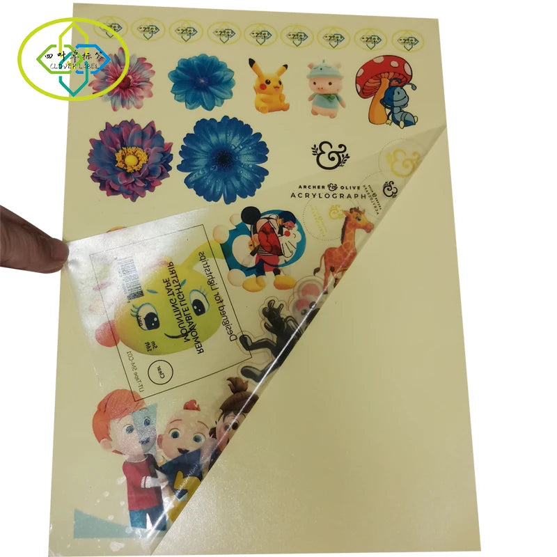 Hot Sale 0.025mm A3/A4 Size Waterproof Laser Cut Craft Sticker Sheet Yellow Paper Liner Self-Adhesive Clear PET Custom Die Cut