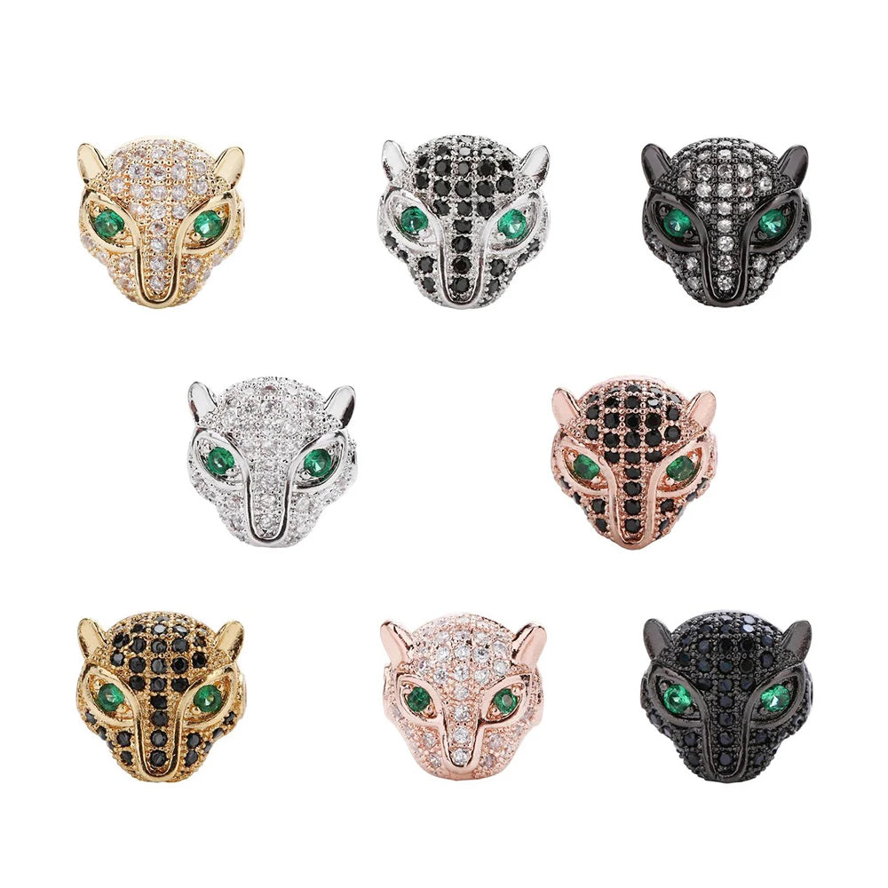 Wholesale 3pcs/bag Micro Pave CZ Leopard Head Spacer Beads Metal Charms for DIY Jewelry Bracelets MegaBDM