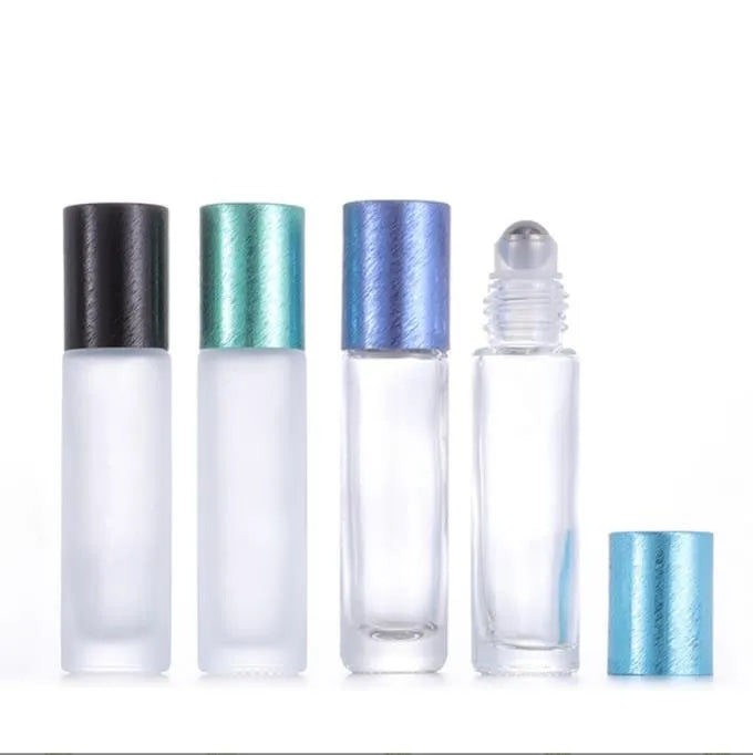 10ml Frosted clear Glass Roll on Perfume Bottle With Steel Metal Roller and Brushed Aluminium Cap Roller Bottle