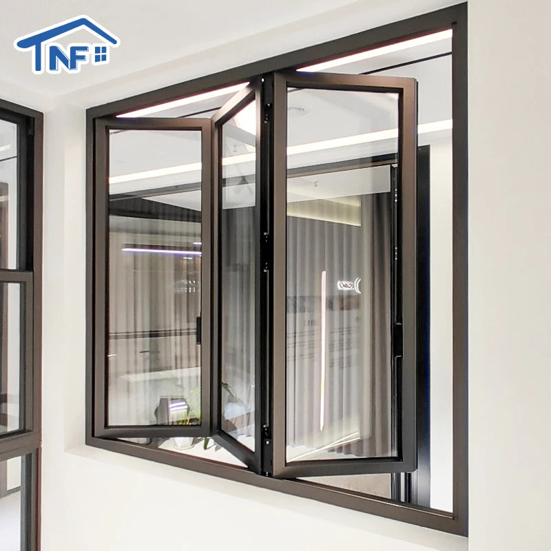 Aluminum Alloy Double Tempered Clear Glass Modern Horizontal Exterior Bifold Folding Window with Heat Insulation