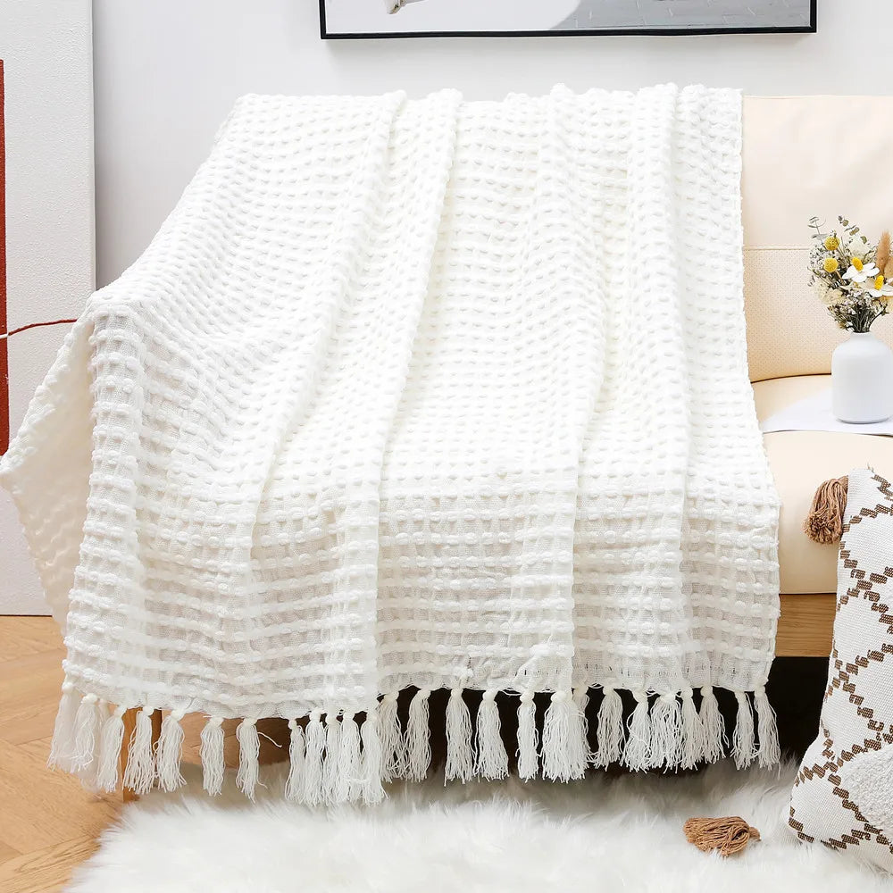 Wholesale Customization Home Sofa Soft Solid Tassel Design Blanket Throw Knitted Throw Blanket
