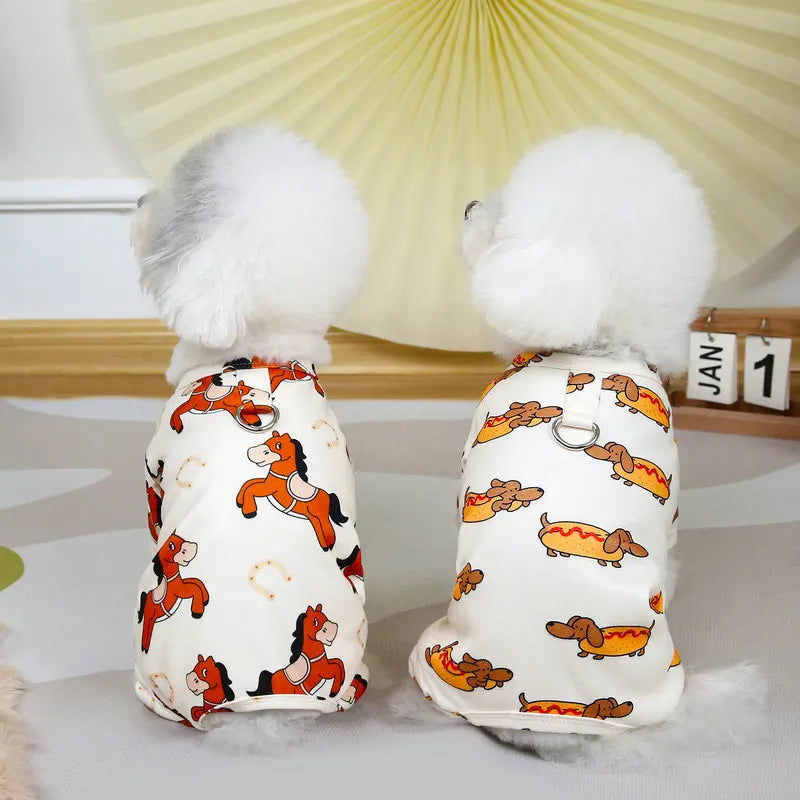 Winter Full Body Printed Teddy Bitter Bear Bome Cute Four-Legged Dog Clothes Cartoon Style for New Year's Home Decor