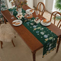 Christmas Xmas High Decor Red and Green with Tassels Macrame Tapestry 72 in Table Runner for Home Kitchen Restaurant.